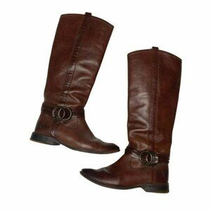 Frye Brown Shirley Leather Knee High Tall Boots Women's